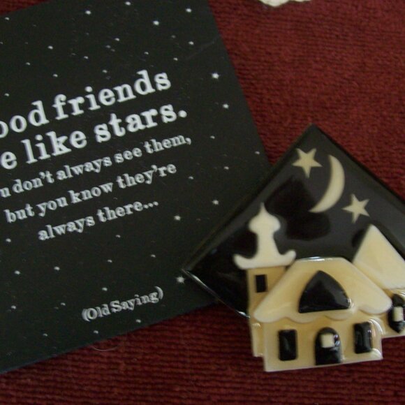 Lucinda House Pin- Handcrafted Artist Piece- Moon and Stars - Picture 5 of 5